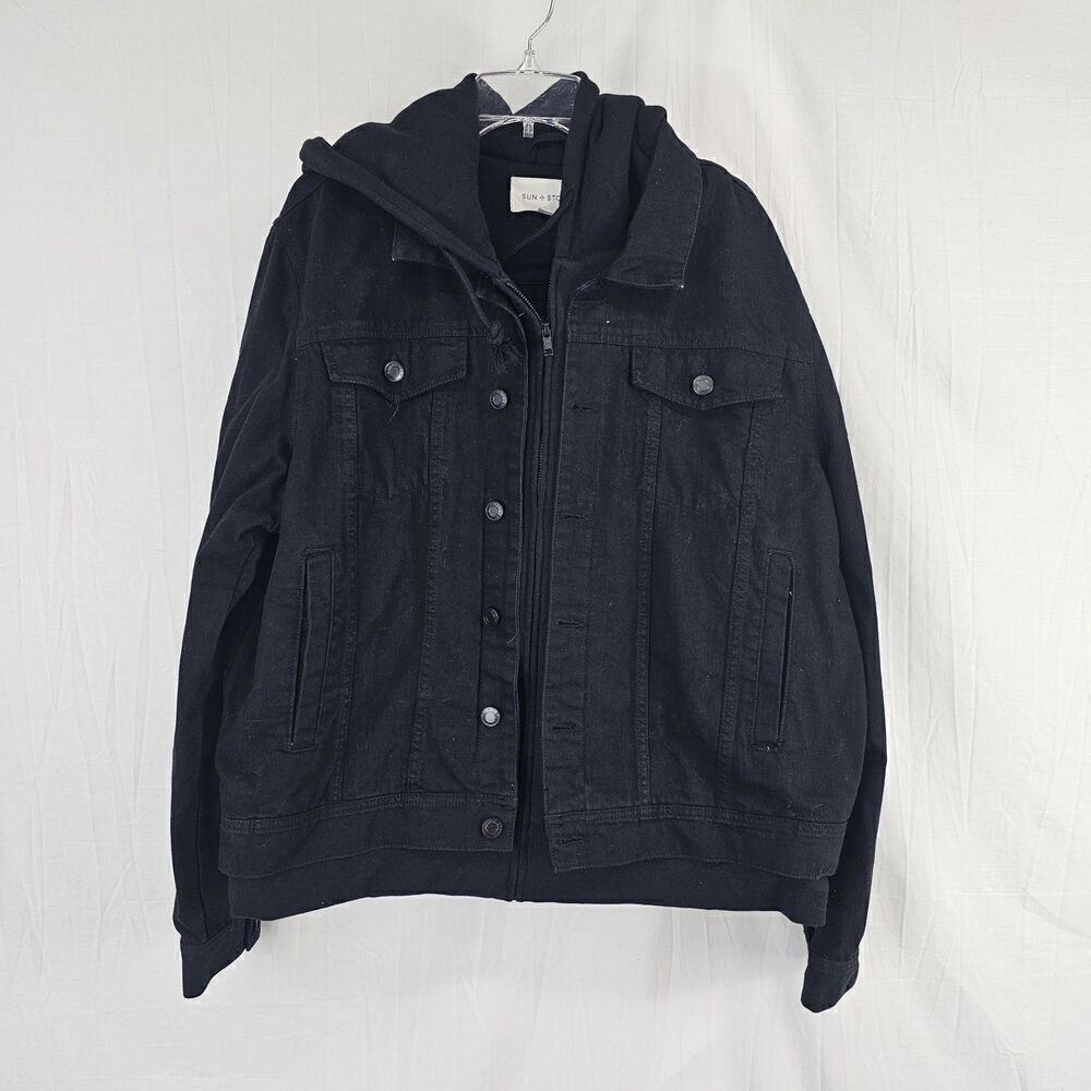 Sun + Stone Black Dillon Denim TruckerJacket Size XXL Cotton Blend